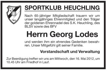 Traueranzeige von Georg Lodes von Pegnitz-Zeitung